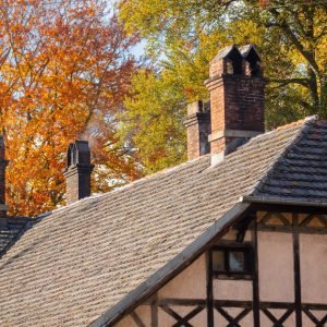 roof of old timber-framed house in 19s century style in a villag