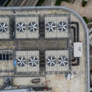 Top down view of Hong Kong roof top building